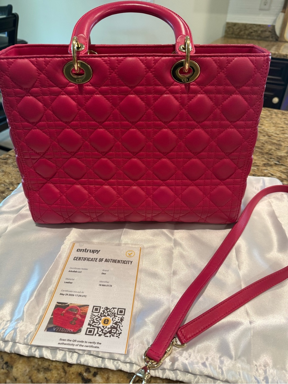 Christian Dior large Lady Dior Cannage tote in fuchsia lambskin